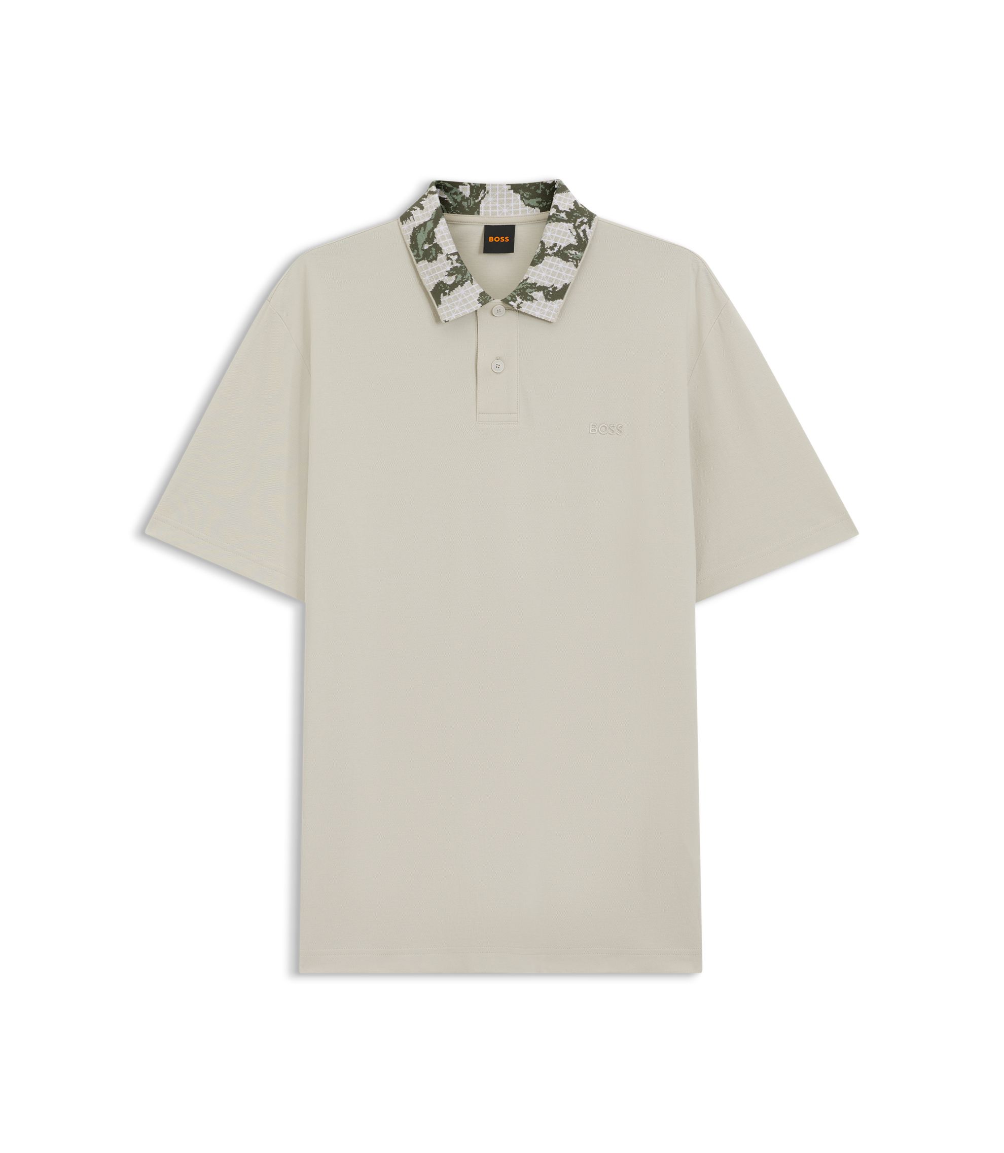 BOSS - Relaxed-fit polo with jacquard collar - Light Beige