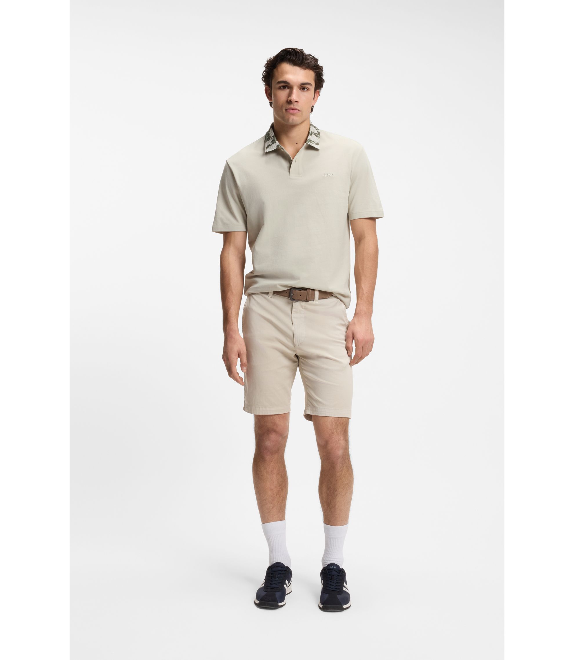 BOSS - Relaxed-fit polo with jacquard collar - Light Beige