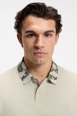 Polo relaxed fit con cuello en jacquard, Beige claro