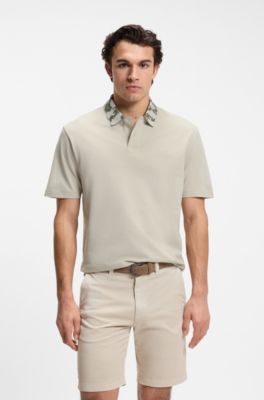 Polo relaxed fit con cuello en jacquard, Beige claro