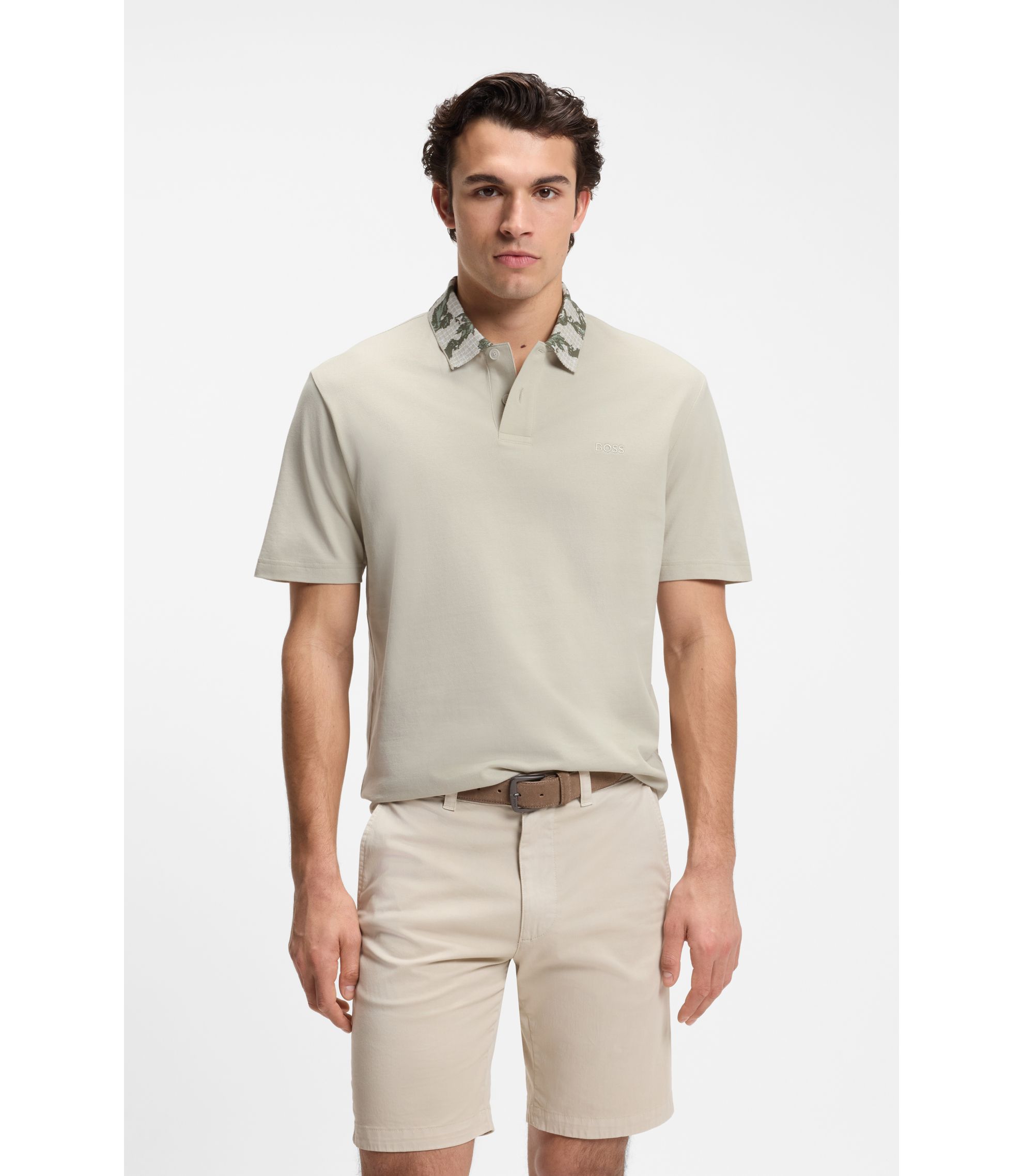 BOSS - Relaxed-fit polo with jacquard collar - Light Beige