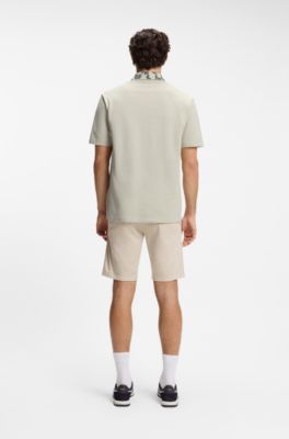 Polo relaxed fit con cuello en jacquard, Beige claro