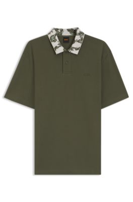 Polo Relaxed avec col en jacquard, Vert