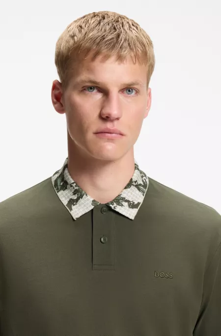 Relaxed-fit polo with jacquard collar