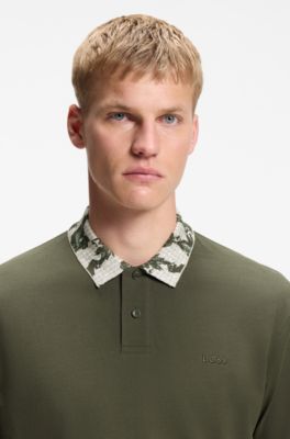 Relaxed-fit polo with jacquard collar, Green