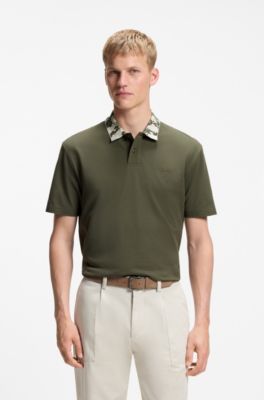Relaxed-fit polo with jacquard collar, Green