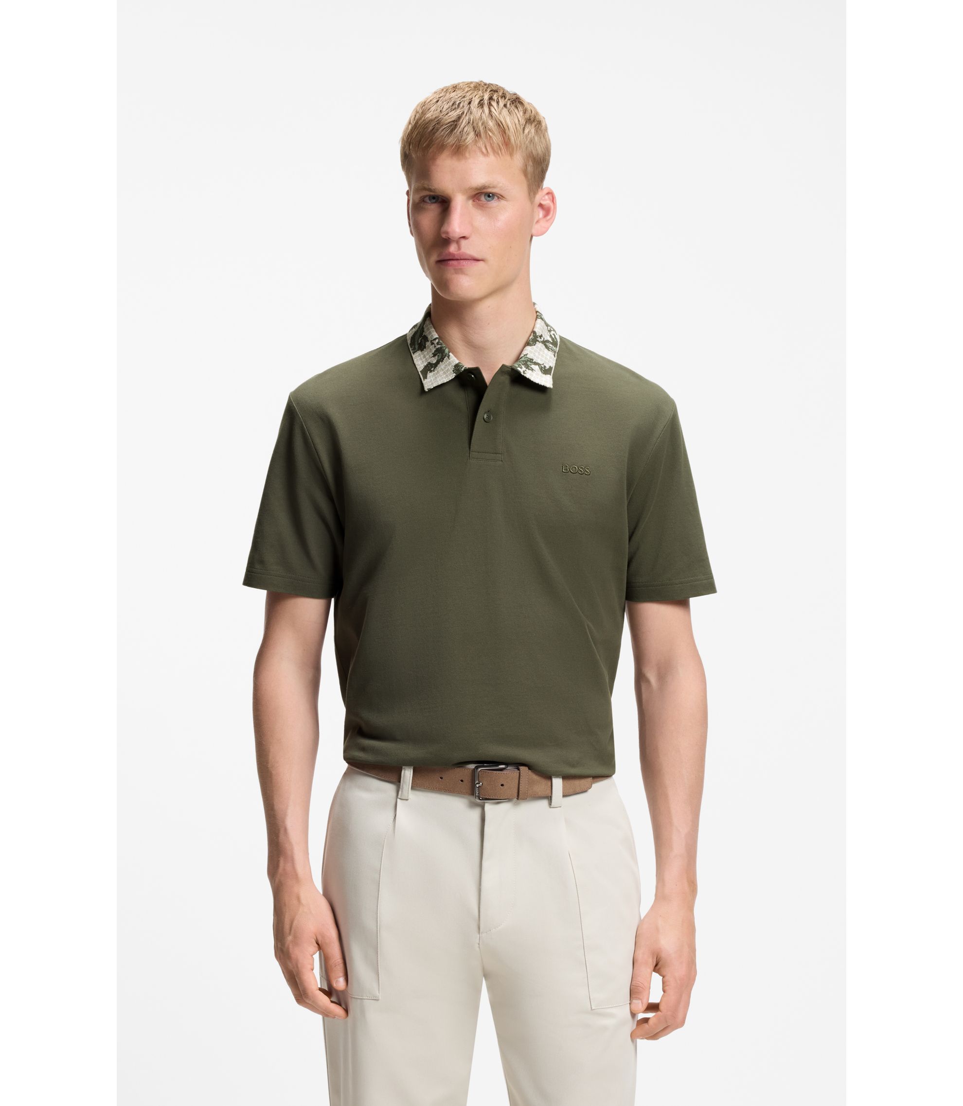BOSS - Relaxed-fit polo with jacquard collar - Green