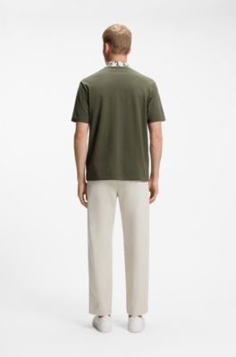 Relaxed-fit polo with jacquard collar, Green
