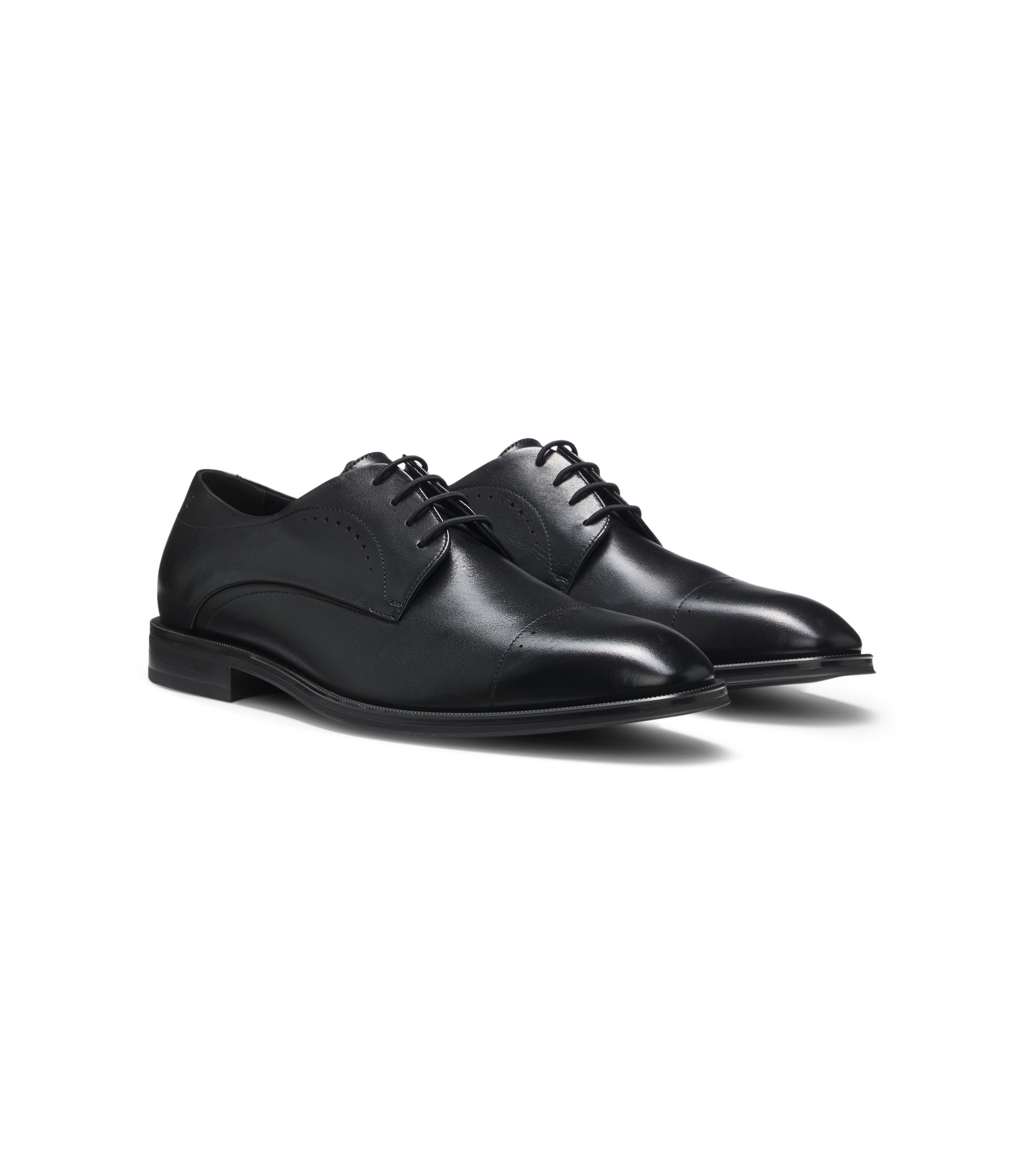 BOSS HUGO BOSS イタリア製 型押しレザー ドレスシューズ 黒 9 BOSS - Italian-made Derby shoes in leather with cap toe - Black
