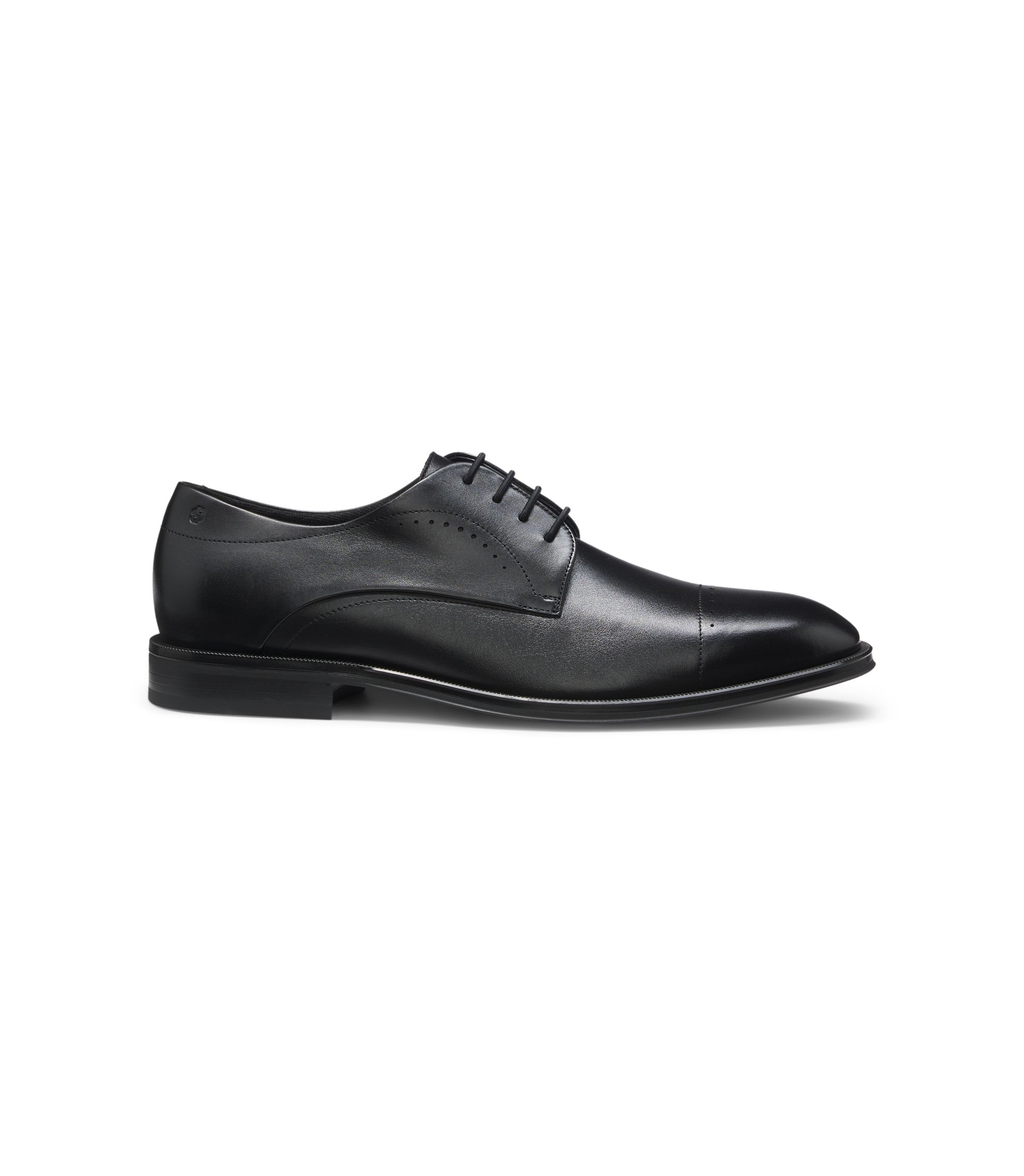 BOSS - Italian-made Derby shoes in leather with cap toe - Black
