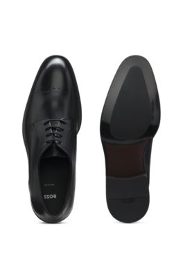 Italian-made Derby shoes in leather with cap toe, Black