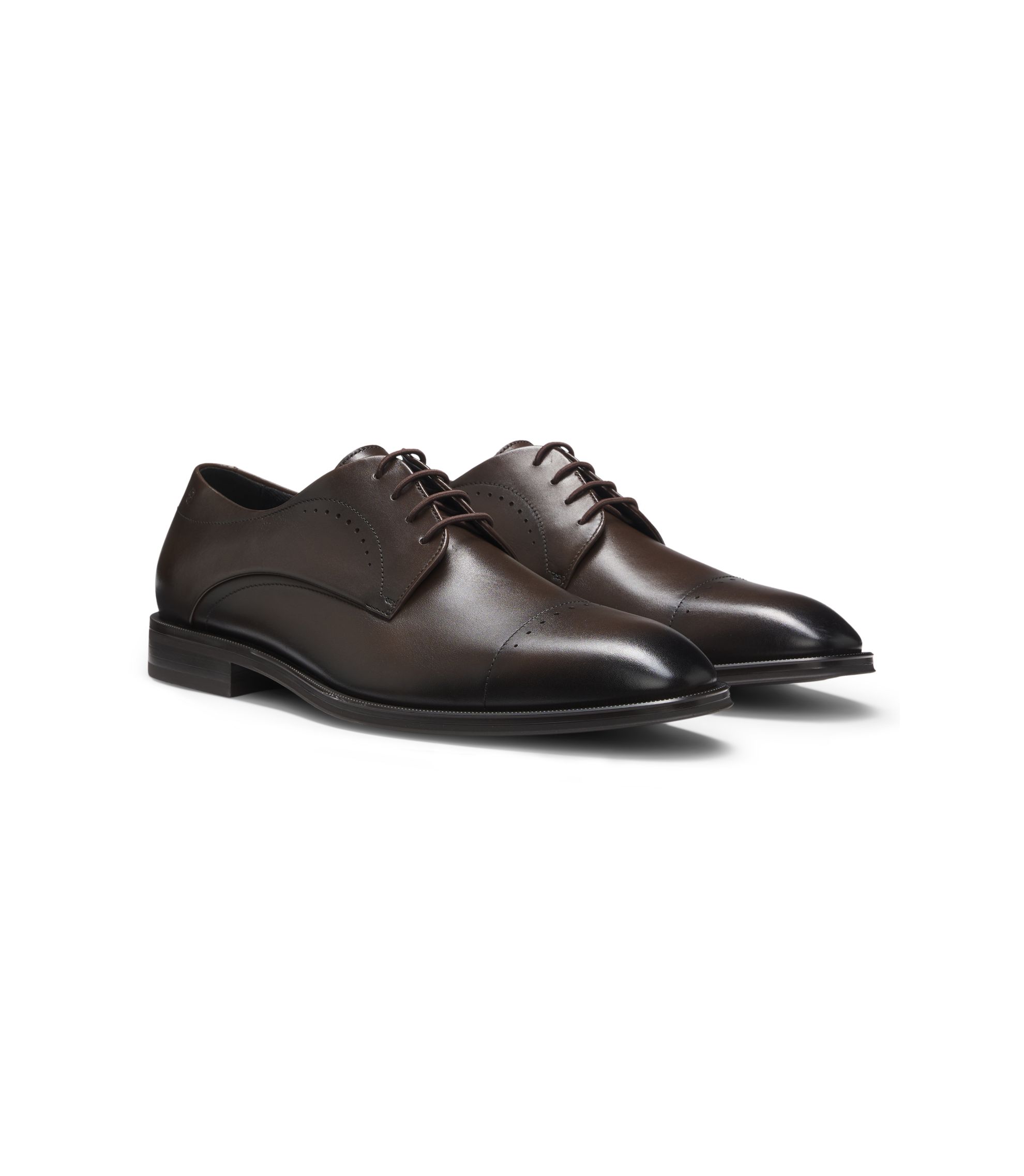 BOSS Italian-made leather Men Derby Shoes with cap Toe - dark Brown