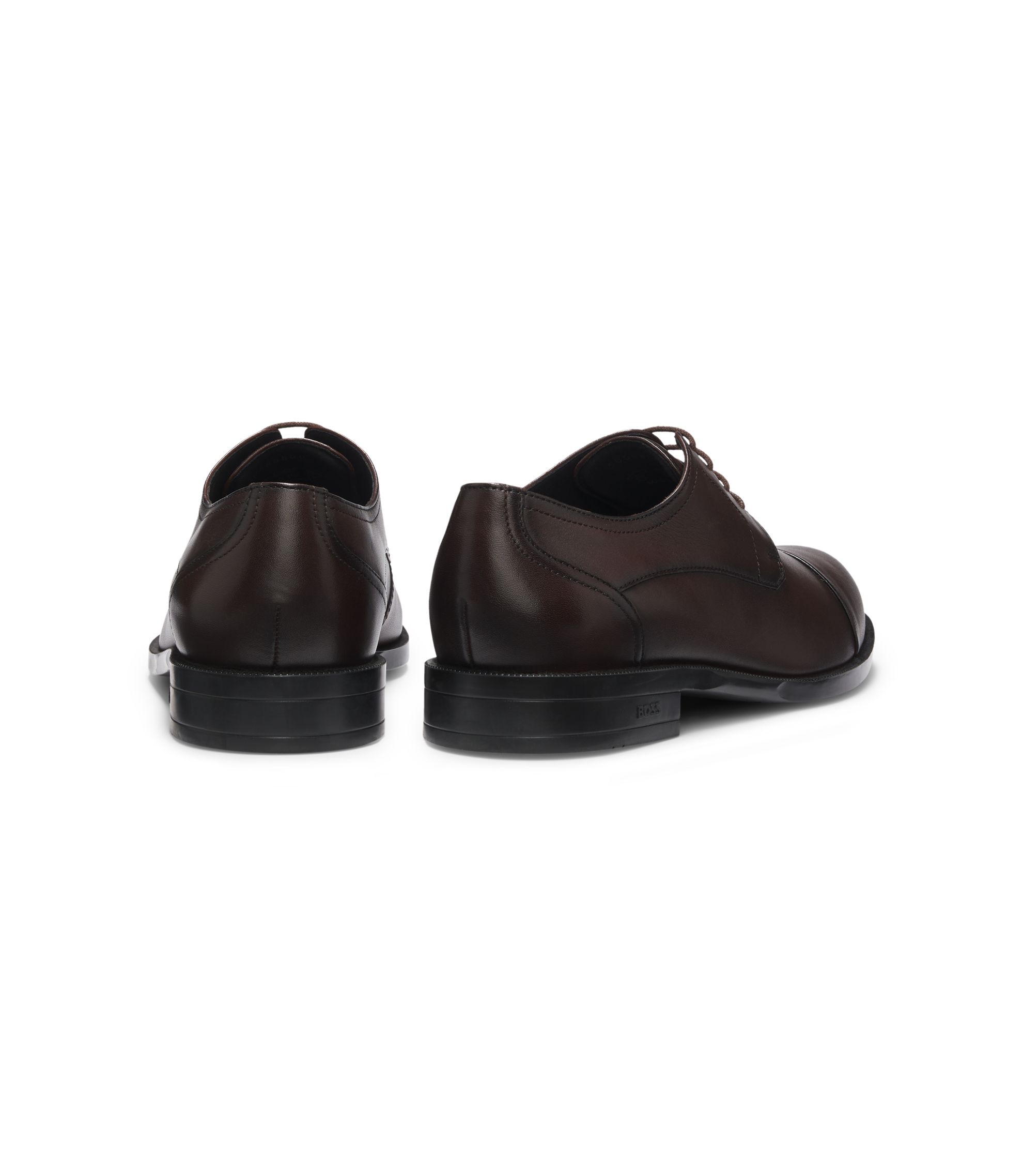 BOSS Italian-made leather Men Derby Shoes with cap Toe - dark Brown
