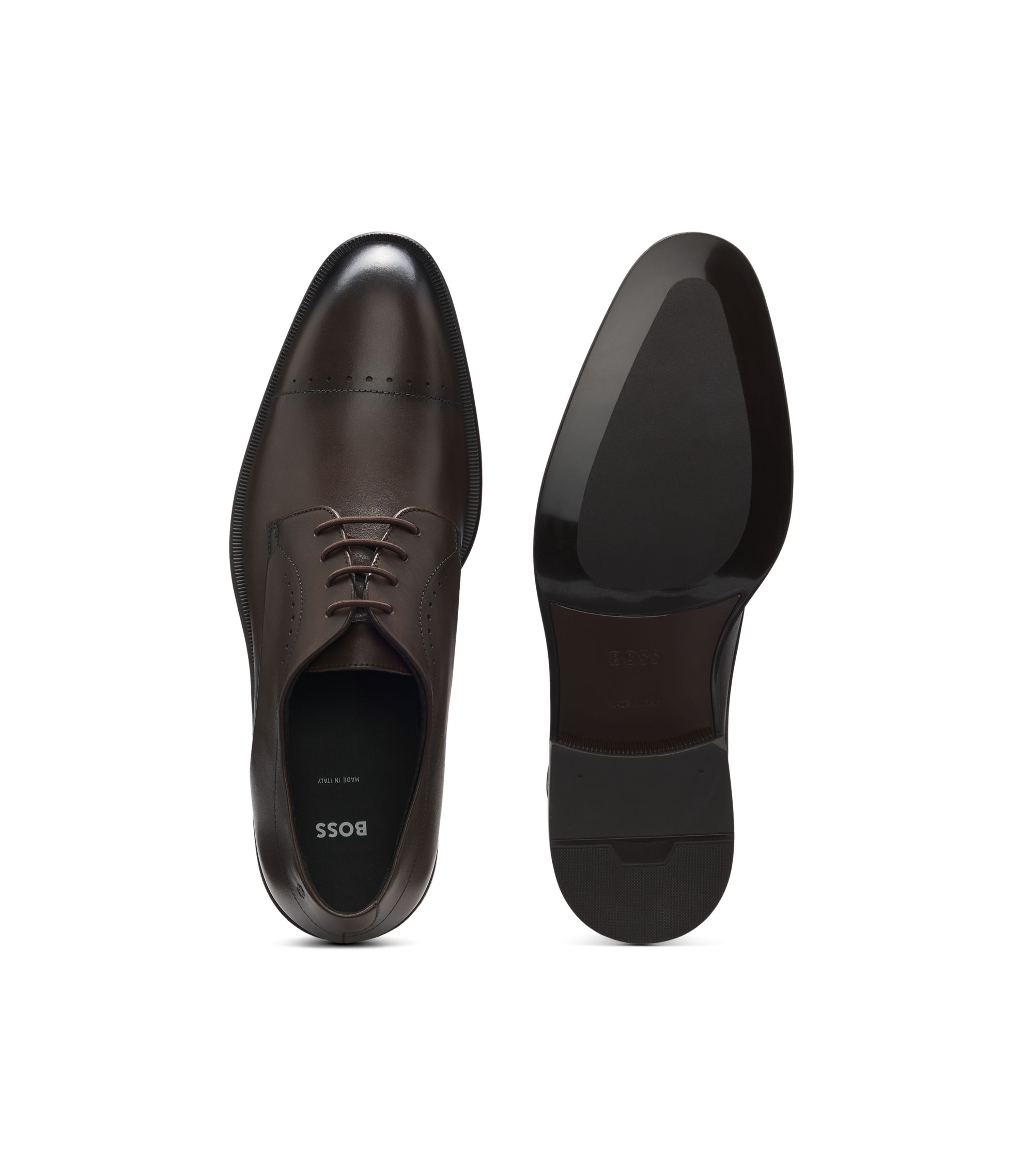 BOSS - Italian-made Derby shoes in leather with cap toe  display picture 3