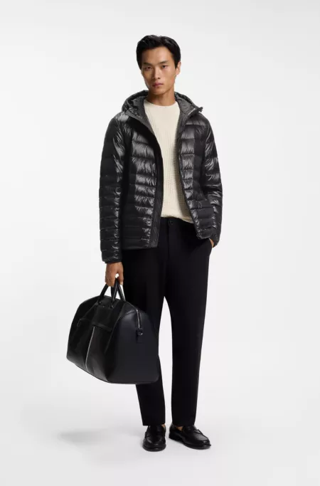 Hooded down jacket in water-repellent fabric
