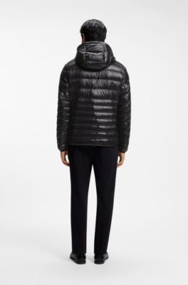 Hooded down jacket in water-repellent fabric, Black
