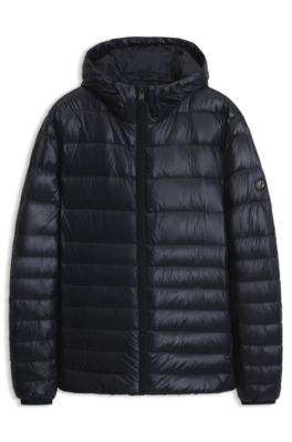 Hooded down jacket in water-repellent fabric, Dark Blue