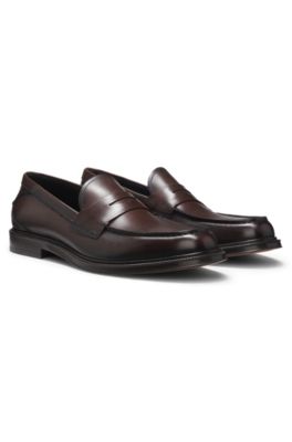 Italian-made loafers in soft leather, Dark Brown