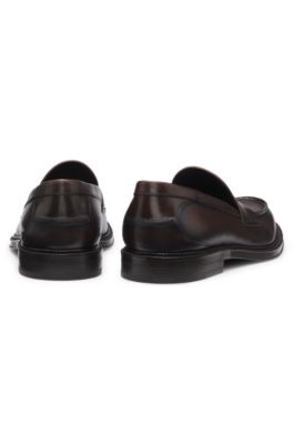 Mocassins en cuir souple fabriqu&eacute;s en Italie, Marron fonc&eacute;