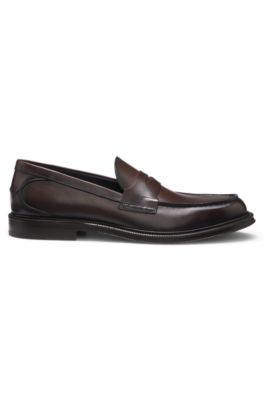 Italian-made loafers in soft leather, Dark Brown