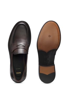 Italian-made loafers in soft leather, Dark Brown