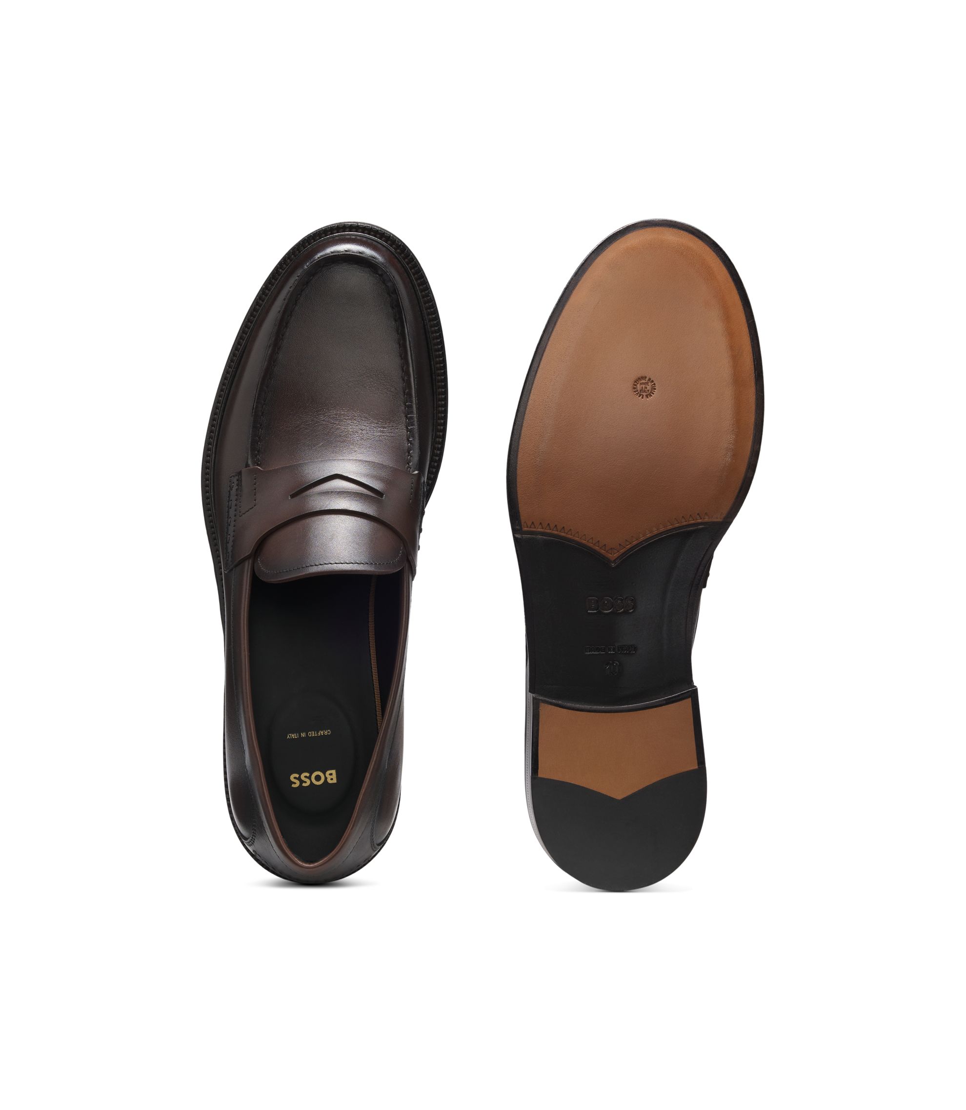 BOSS Hugo Boss brown leather loafers size 9 BOSS - Penny-trim moccasins in suede - Dark Brown main image 2
