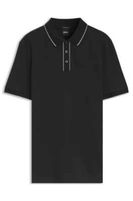 Regular-fit cotton polo shirt, Black