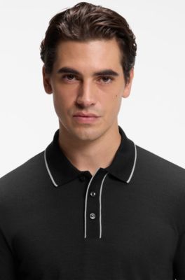 Regular-fit cotton polo shirt, Black