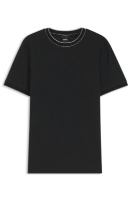 Regular-fit T-shirt in structured cotton with tipping details, Black