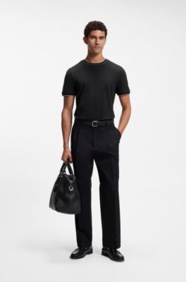 Regular-fit T-shirt in structured cotton with tipping details, Black