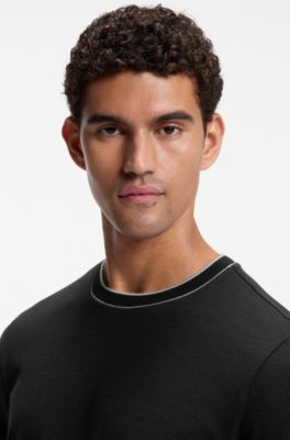 Regular-fit T-shirt in structured cotton with tipping details, Black