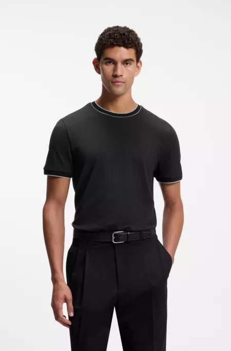 Regular-fit T-shirt in structured cotton with tipping details