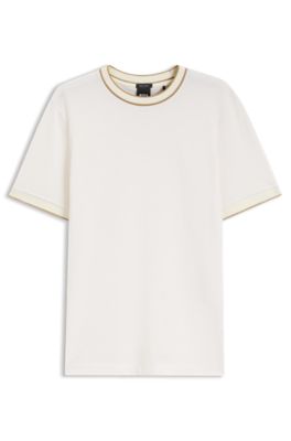 Camisa regular fit de algod&oacute;n con estructura y detalles de ribetes, Blanco