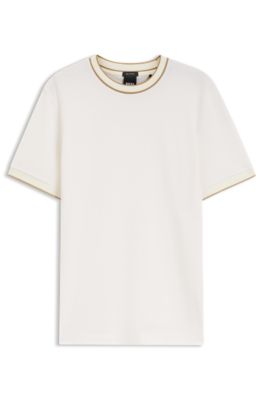 Regular-fit T-shirt in structured cotton with tipping details, White