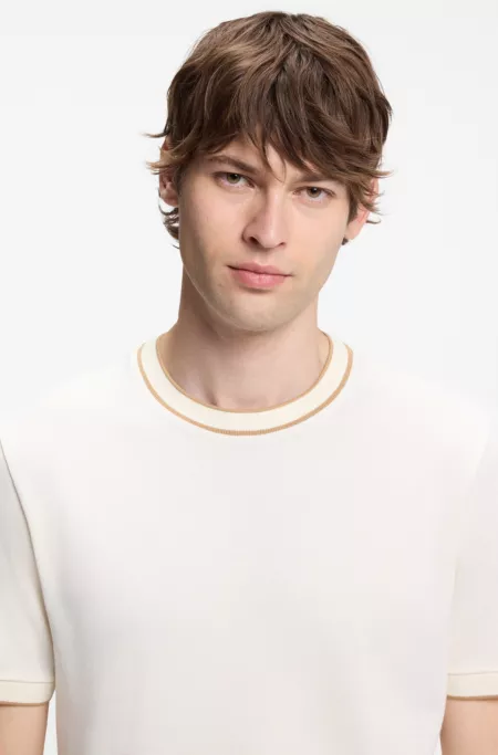 Regular-fit T-shirt in structured cotton with tipping details