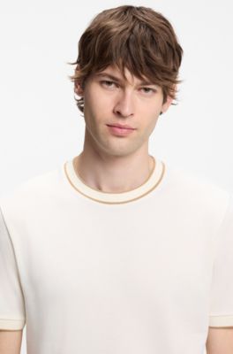 Camisa regular fit de algod&oacute;n con estructura y detalles de ribetes, Blanco