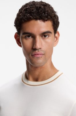 Regular-fit T-shirt in structured cotton with tipping details, White