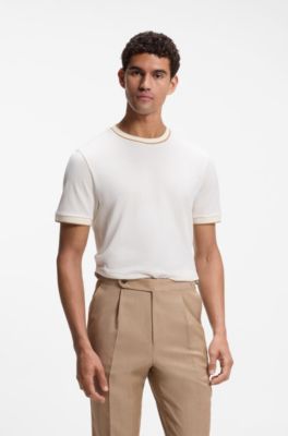 Regular-fit T-shirt in structured cotton with tipping details, White