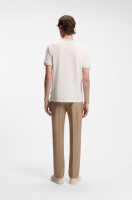 Camisa regular fit de algod&oacute;n con estructura y detalles de ribetes, Blanco