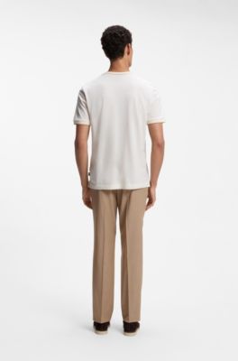Regular-fit T-shirt in structured cotton with tipping details, White