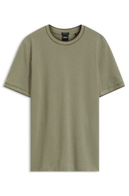 Regular-fit T-shirt in structured cotton with tipping details, Khaki