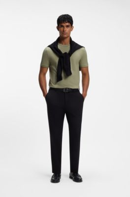 Regular-fit T-shirt in structured cotton with tipping details, Khaki