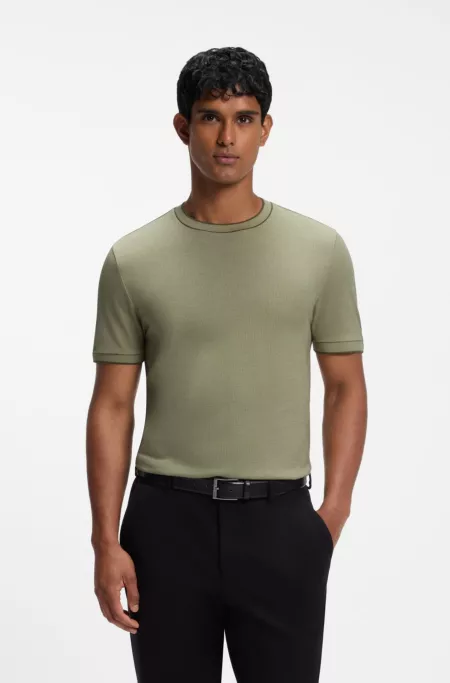 Regular-fit T-shirt in structured cotton with tipping details