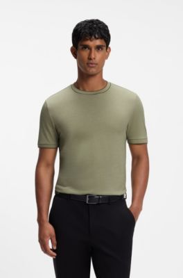 Regular-fit T-shirt in structured cotton with tipping details, Khaki