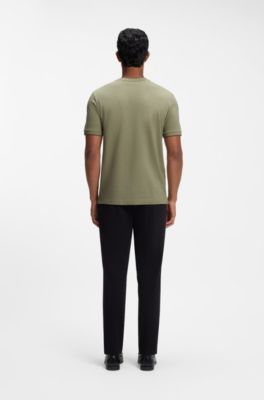 Regular-fit T-shirt in structured cotton with tipping details, Khaki