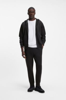 Stretch-cotton track pants with puff-print logo, Black