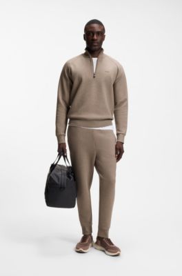 Stretch-cotton track pants with puff-print logo, Light Brown