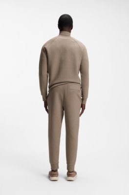 Stretch-cotton track pants with puff-print logo, Light Brown