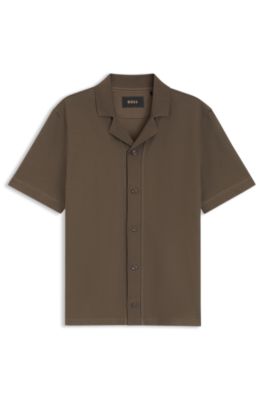 Camisa regular fit de algod&oacute;n con textura, Marr&oacute;n