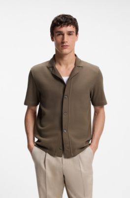 Camisa regular fit de algod&oacute;n con textura, Marr&oacute;n